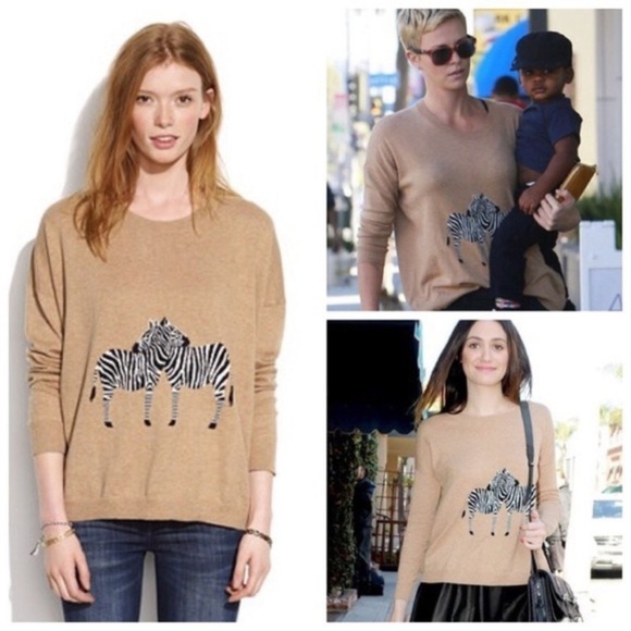 Madewell Studio sweater in zebra size S animal tan camel cotton boxy oversized - Picture 1 of 10
